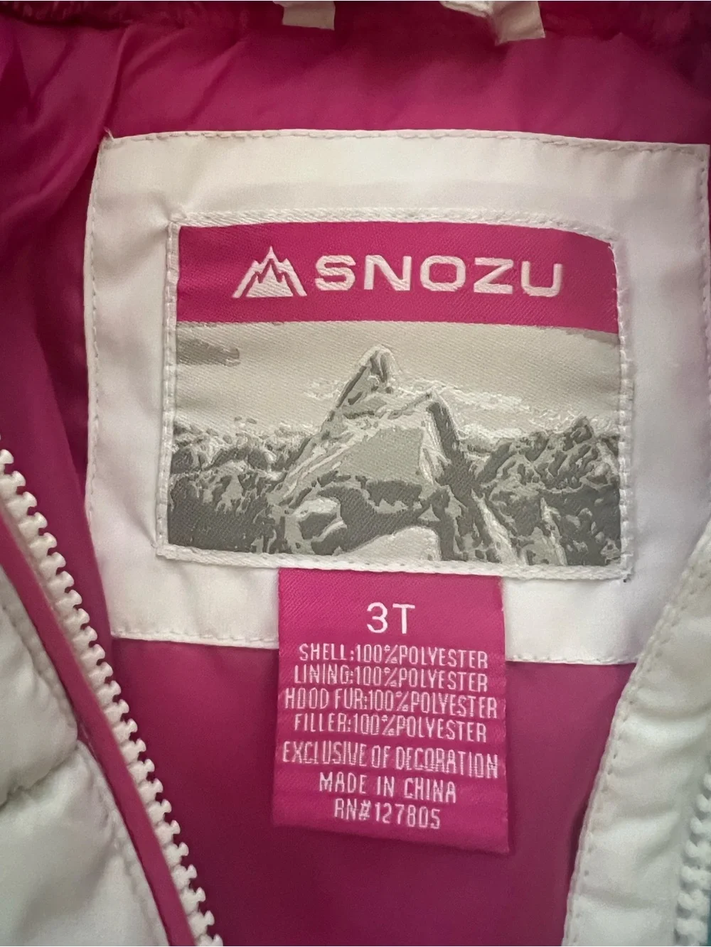 Snozu 3T kids girls White Puffer Jacket with Pink Lining